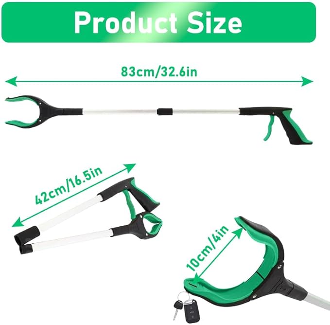 32" Grabber Reacher Tool, Foldable Reacher Grabber Pickup Tool with 360° Rotating Jaw & Magnet, Heavy Duty Pick Up Stick Grabbers for Seniors, Lightweight Grabbers