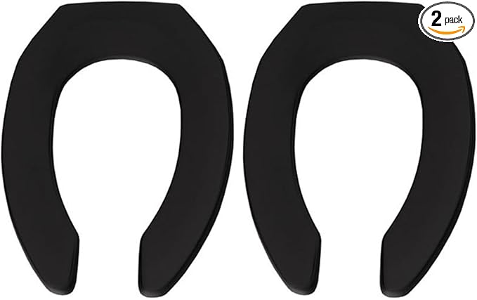 BEMIS 1955CT Commercial Open Front Plastic Toilet Seat, Heavy Duty Industrial Seat without Lid, Secure Installation for Long Lasting Use, Made in USA, Elongated, Black (Pack of 2)