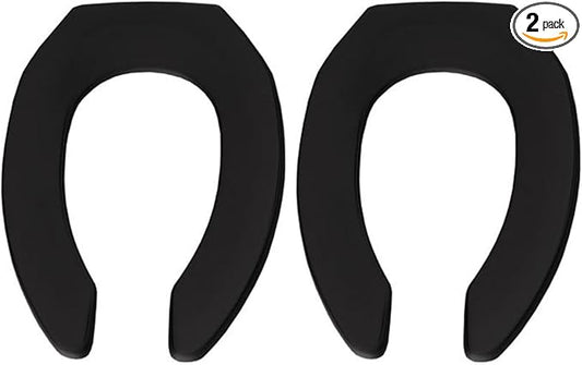 BEMIS 1955CT Commercial Open Front Plastic Toilet Seat, Heavy Duty Industrial Seat without Lid, Secure Installation for Long Lasting Use, Made in USA, Elongated, Black (Pack of 2)