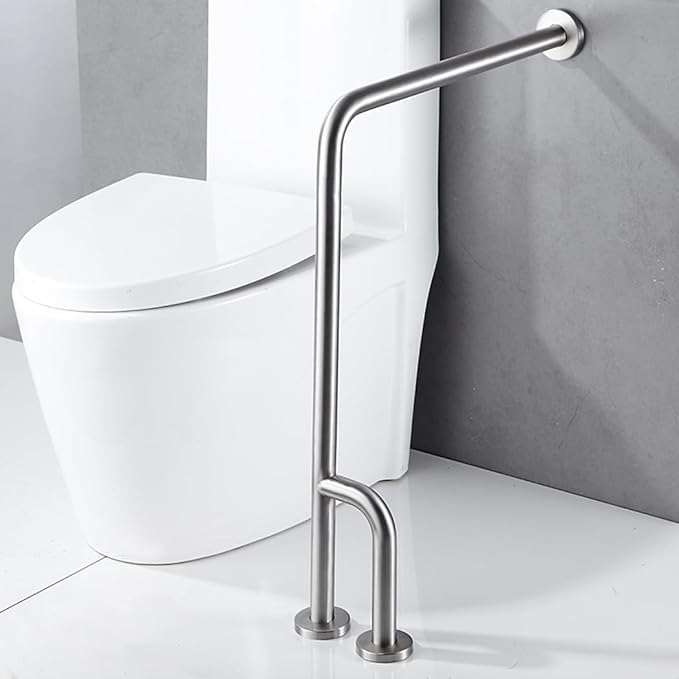 Shower Handicap Grab Bars for Bathroom Wall, Curved Stainless Steel Toilet Grab Bar Toilet with Legs,Wall Mounted Floor-Standing Safety Handrail, Support Handle for Seniors Disabled, 55×70cm Right