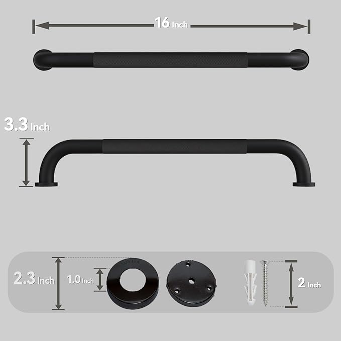 16 Inch Grab Bars for Shower, Black Anti Slip Grab Bar for Bathtubs Showers Toilet, Stainless Steel Safety Shower Grab Bar,Wall Mounted Shower Handle Handicap Bars for Senior Elderly