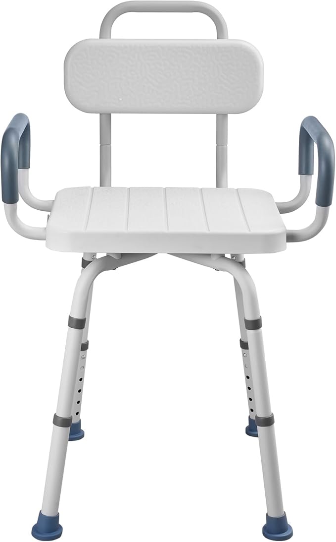 VEVOR Swivel Shower Chair with Arms and Back, 400 lbs Heavy Duty Bench Seat for Inside Shower Stall and Bathtub, Height Adjustable Bathroom Bath Tub Seat for Adults, Seniors, Elderly and Disabled