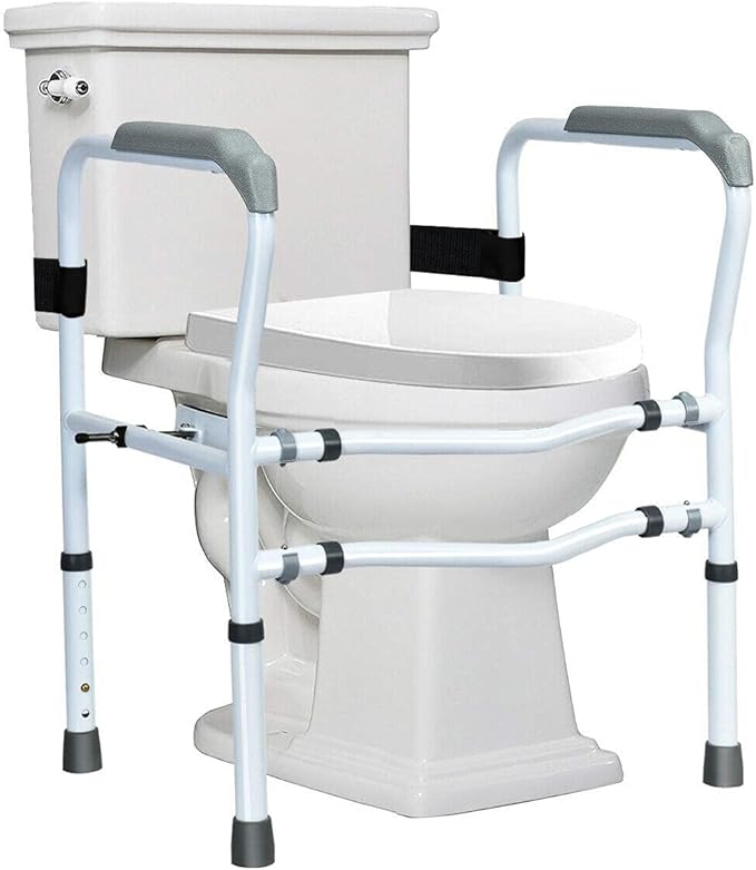 Giantex Toilet Safety Rail Free Standing Safety Assist Frame W/ 360°Rotatable Clip,Adjustable Height & Width Toilet Armrest, 300 LBS Weight Capacity for Disable Elderly Commode Stability Handrails