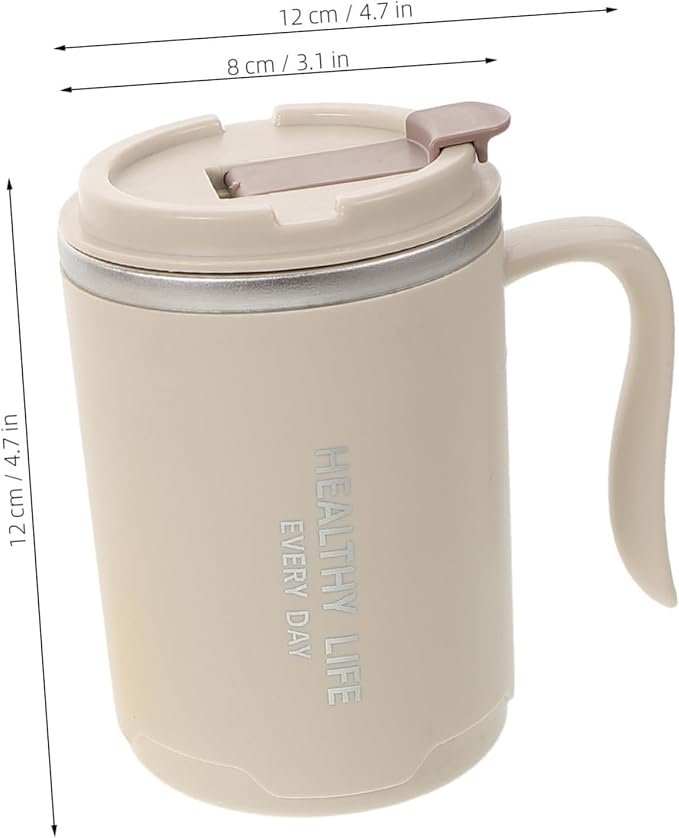 14oz Spill-Proof Cup for Elderly, Stainless Steel Thermos Sippy Cup with Straw, Ideal for Seniors and Adults, Great for Water, Milk, and Soup Health & Household Supplies (White)