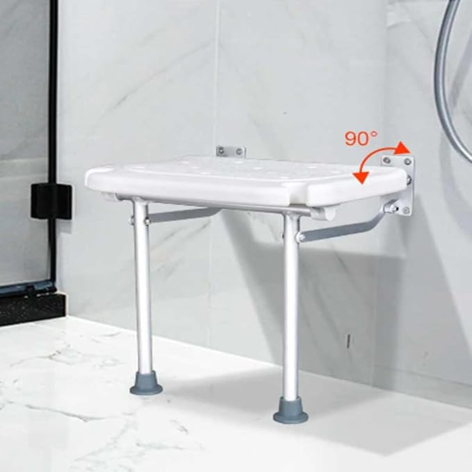 Folding Shower Seat,Wall Mounted Shower Seat for Kids,Seniors, Disabled - Foldable,White Composite, 15.7X 12.6,for Bathroom,Shoe Area,Hallway.Supports 400 lbs - Tub's Can Folding C (Grey)