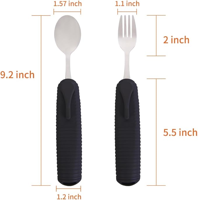 Adaptive Utensils Spoons Forks Set,Open Handle Design Provides Several Positions for Arthritis, Disabled People, Elderly (2 Sets))