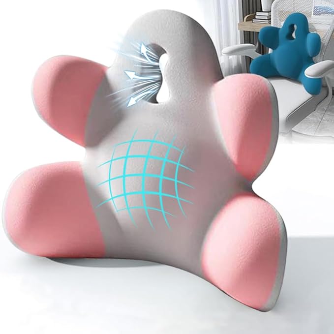 Lumbar Support Pillow for Office Chair, Back Pillow Lumbar Support for Car, Chair, Sofa - Improve Lower Back Pain Relief & Sitting Posture, Memory Foam Back Cushion for Long Sitting (B-Pink Grey)