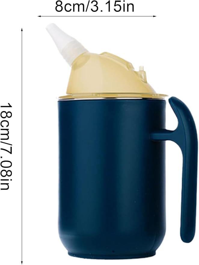 Senior Water Cup Sippy Cups for Elderly, Safe Silicone Spill Proof Cups with 1 Handle Straw and Lid for Adults for Hospital Patients, Elderly, Pregnant, and Disabled(Blue)