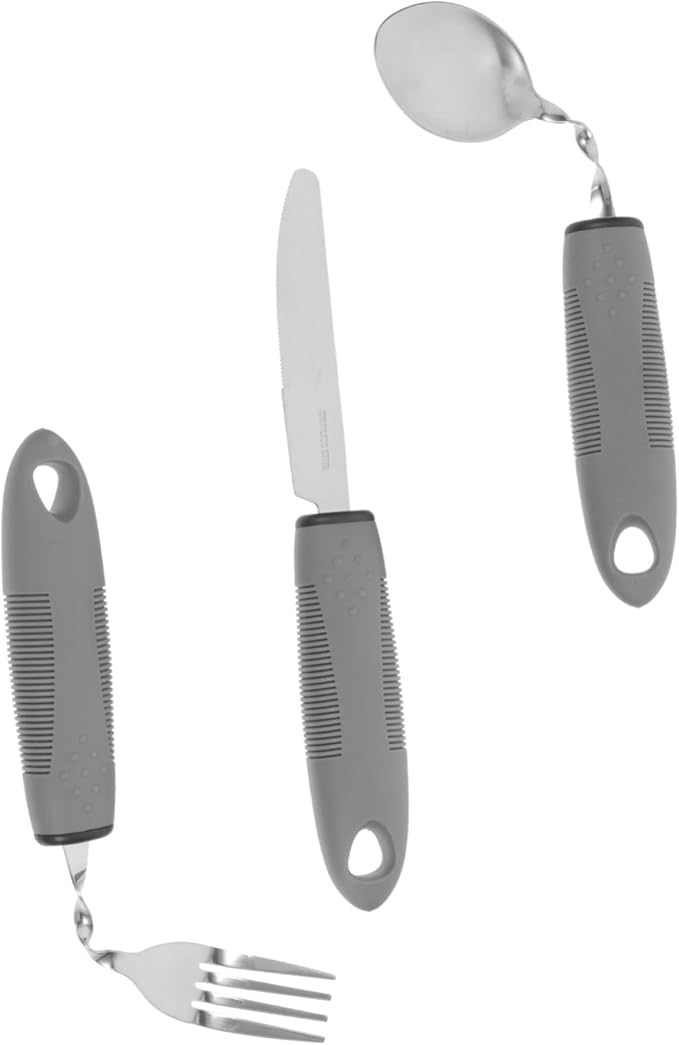 LIFKOME 1Set Adaptive Utensils for Elderly Curved Handle Spoon and Fork Non Slip Design Easy to Use Tableware for Seniors for Weak Grip Rehabilitation