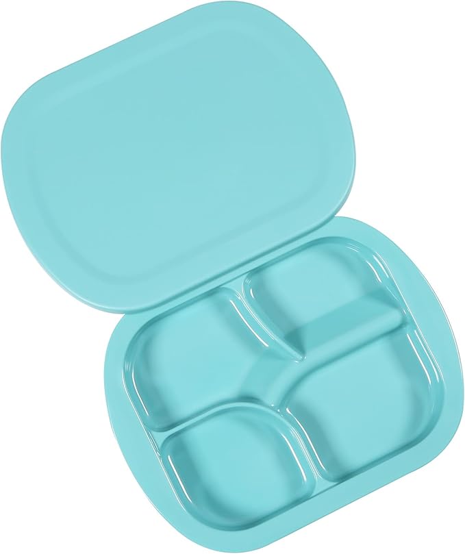Adaptive Utensils Scoop Weighted Plate with Lid,Spill-Proof 4-Compartment Divided Plates with Extra Wall for Elderly,Non-Slip Disabled Products for Handicapped-Pack of 1