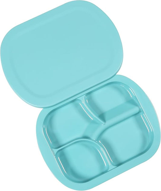 Adaptive Utensils Scoop Weighted Plate with Lid,Spill-Proof 4-Compartment Divided Plates with Extra Wall for Elderly,Non-Slip Disabled Products for Handicapped-Pack of 1