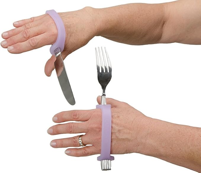 EazyHold Silicone Universal Cuff Aid for Limited Hand Grip, Cerebral Palsy, Therapy, Adaptive Eating Tableware Spoon Fork Holder, Disabled Assistive Equipment (Youth to Adult-5 Pack)