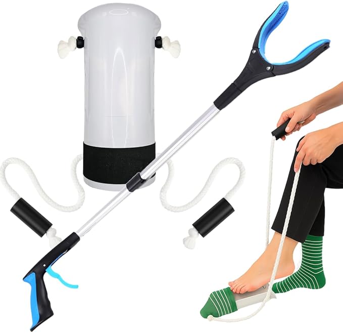 FSA/HSA Sock Aids for Putting On Socks with Gripper Reacher Grabber Tool – Sock Helpers to Put On Your Socks for Seniors with Long Grabber Reacher Tool – Ideal for Elderly, Mobility Impairment