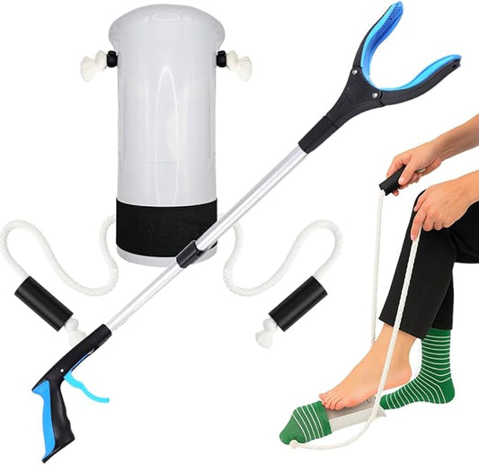 FSA/HSA Sock Aids for Putting On Socks with Gripper Reacher Grabber Tool – Sock Helpers to Put On Your Socks for Seniors with Long Grabber Reacher Tool – Ideal for Elderly, Mobility Impairment