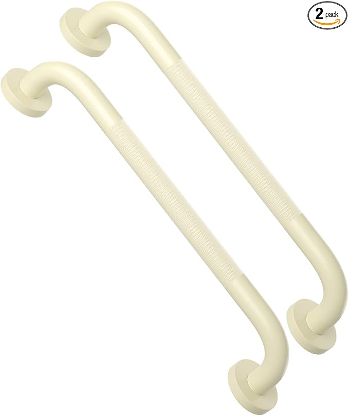 16 Inch Anti Slip Shower Grab Bar Handle Beige White, ZUEXT Stainless Steel Bathroom Grab Bar, Knurled Bathroom Balance Bar, Safety Hand Rail Support,Handicap Elderly Injury Senior Assist Bath Handle