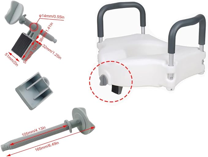 Raised Toilet Seat Lock Button Replacement Dial Knob Locks Rod Fastener for Toilet Seat Riser with Arms Elevated Bathroom Safety Extender Handicap Seniors Secure Locking Attachment