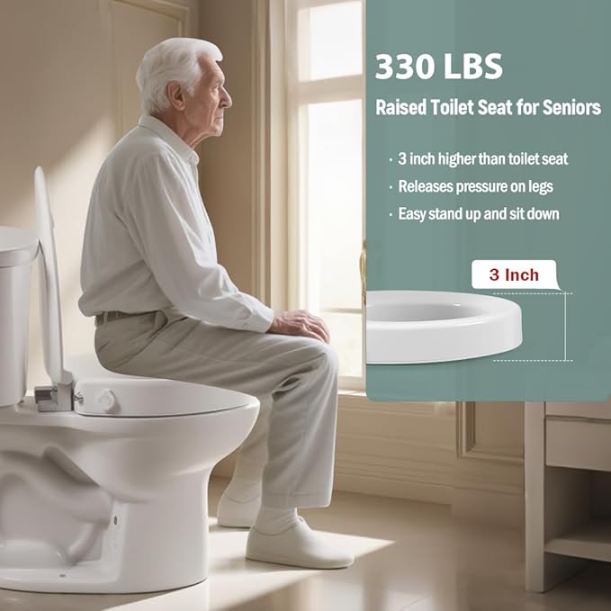 Bidet Toilet Seat Elongated, Raised Toilet Seat with Bidet Adjustable Water Pressure with Dual Nozzles, Non-Electric Bidet Toilet Seat Risers for Seniors (Ambient Water), White