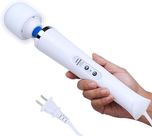 Electric Wand Massager - Powerful Handheld Back Massager with 10 Rhythmical Speeds, Wired Deep Tissue Vibrating Massager for Muscle Aches, Neck, Shoulder & Foot Relief - White