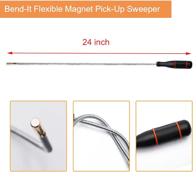 3 Pack Telescoping Magnet Pick-up Tool Set - Retrieving Telescoping Magnet Pickup Tools, Bendable Spring Magnet Stick, Flexible Extra Long Reach Bendable Curve Grabber