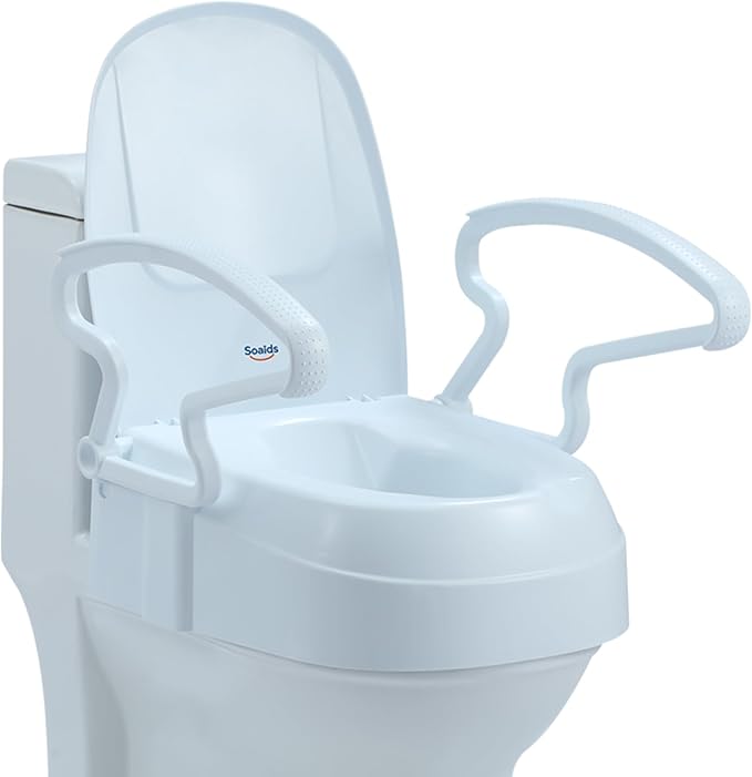 Raised Toilet Seat Risers for Seniors, Elevated Toilet Seat with Handles, 3-Level Height Adjustable, Support up to 300 Lbs