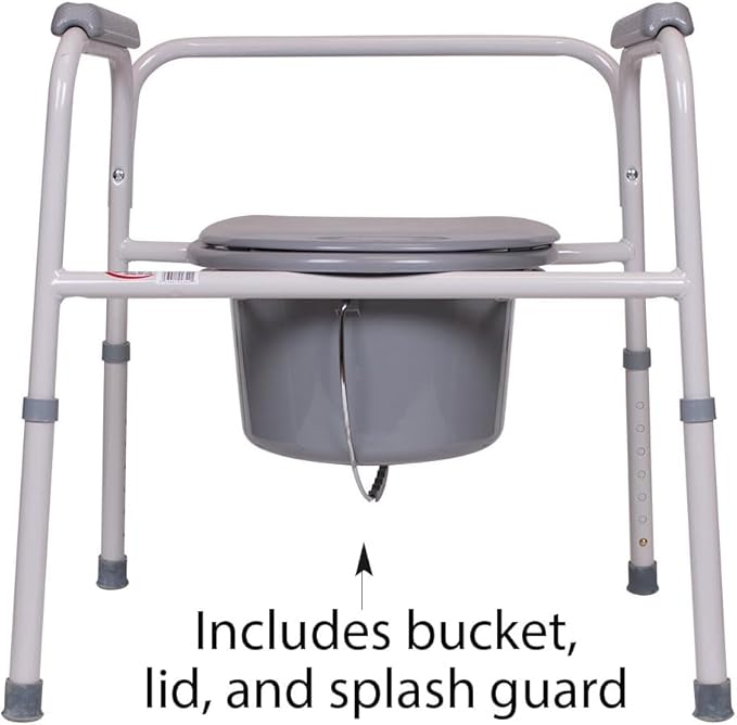 Carex 3-in-1 Folding Bedside Commode with 14 Pack Commode Liners - Porta Potty for Adults - Portable Toilet Supports Up to 300lbs, Bedside Commodes for Seniors and Commode Chair
