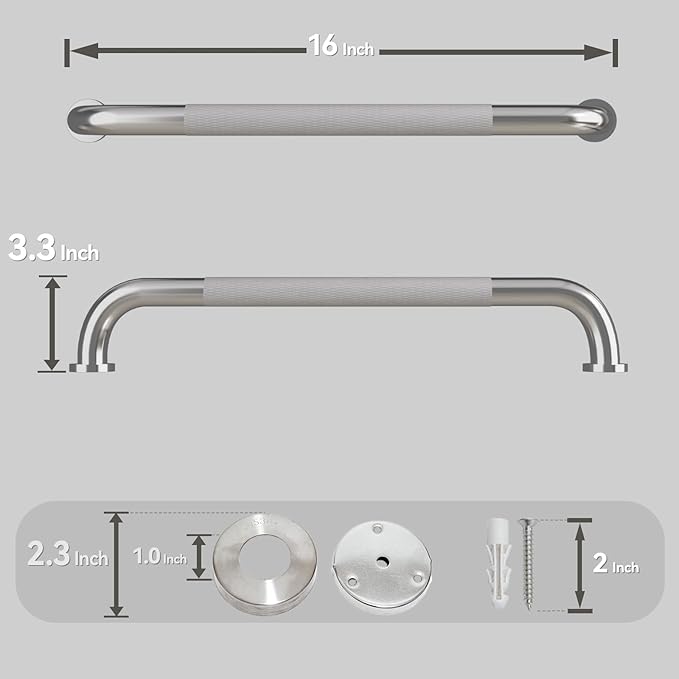 16 Inch Grab Bars for Shower, Brushed Nickel Anti Slip Grab Bar for Bathtubs Showers Toilet, Stainless Steel Safety Shower Grab Bar,Wall Mounted Shower Handle Handicap Bars for Senior Elderly
