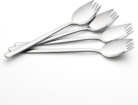 IQCWOOD Sporks, 4-Pack 18/10 Stainless Steel Fork, Metal Spork for Everyday Household Use, 7.4-Inch Long Handle Dessert Ice Cream Salad Forks, Flatware Set Spork for Fruit Appetizer Dessert