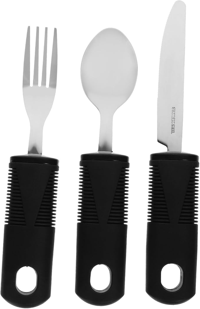Amosfun 1set Adaptive Silverware for Elderly Non-Skid Portable Cutlery Kit Fork Spoon and Knife Lightweight and Easy to Clean Tableware for Seniors Convenient Storage and Use