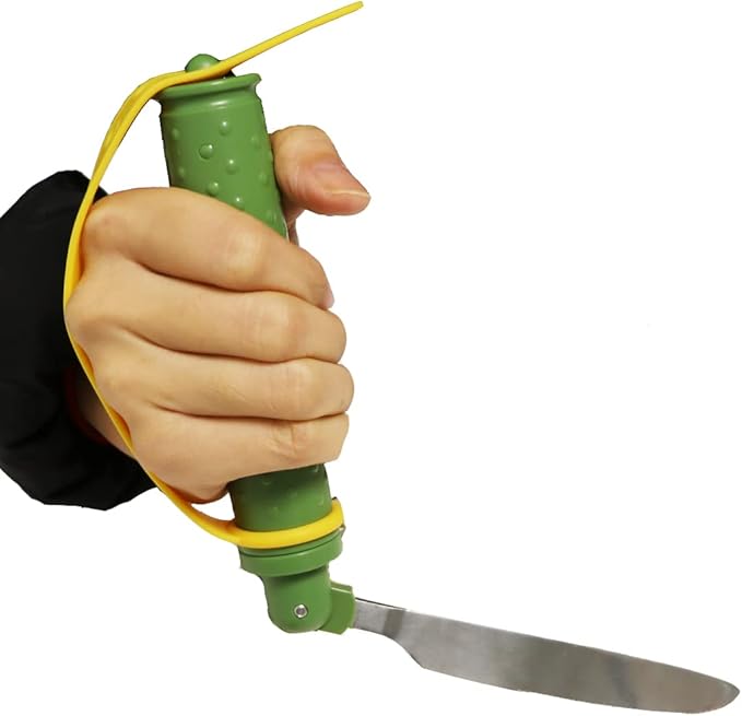 Angle Adjustable Stainless Steel Dinner Knife Elder Eating Aids Utensils Knife with Silicone Hand Strap for Parkinsons Elders Muscle Weakness Arthritis Handicapped