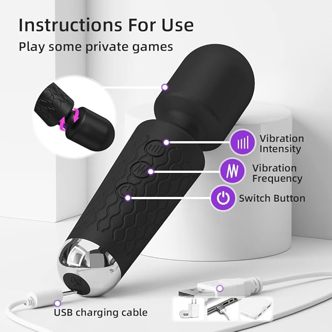 Personal Back Massager - Handheld Waterproof & Rechargeable Massager - 20 Speeds 8 Patterns Vibration Massage - Perfect for Travel Relaxation, Relieves Back, Legs Muscles (Black)