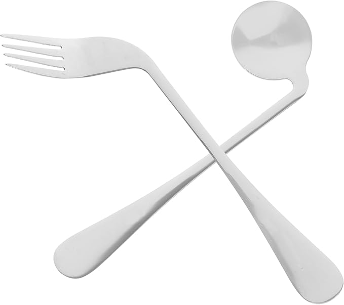 Ipetboom 1 Set Stainless Steel Adaptive Utensil Right Handed Offset Spoon Fork Angled Curved Utensil Self Feeding Cutlery for Adults Elderly