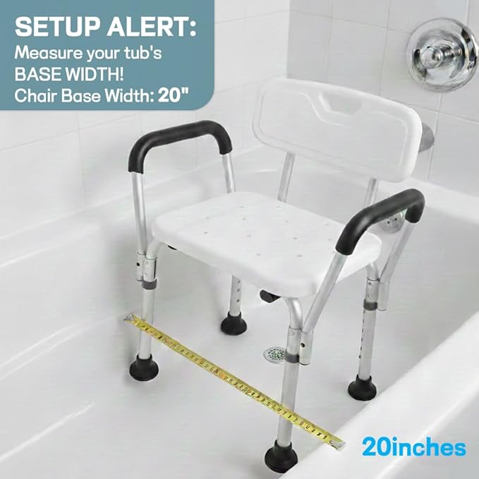 Shower Chair for Elderly and Disabled with Padded Armrests and Back, Adjustable Height Shower Seat, Tool-Free Heavy Duty Shower Chairs for Inside Shower, Handicap