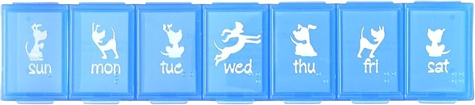 EZY DOSE Pets Weekly (7-Day) Pill Case, Medicine Planner, Vitamin Organizer Box for Dogs, Convenient and Easy to Use, Large Compartments, Blue Lids, Made in the USA, BPA Free