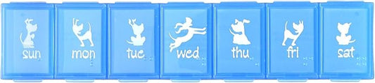 EZY DOSE Pets Weekly (7-Day) Pill Case, Medicine Planner, Vitamin Organizer Box for Dogs, Convenient and Easy to Use, Large Compartments, Blue Lids, Made in the USA, BPA Free