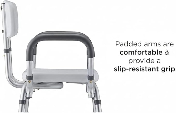 NOVA Bath & Shower Seat with Padded/Removable Arms & Back - for Seniors, Handicap & Medical Use, Adjustable Height, Aluminum Frame, Non-Skid Safety, Tool-Free Assembly, 300lb Weight Capacity