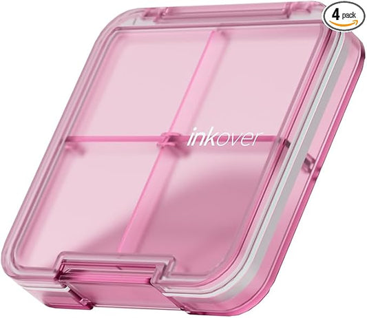Small Pill Organizer, Waterproof & Portable Pill Case for Daily Travel - Adjustable 4 Compartments Compact Medicine Holder for Vitamins, Pills, Perfect for Purse or Pocket (Pink)