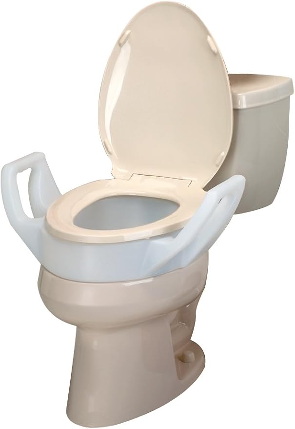 SP Ableware 725753311 Elevated Toilet Seat with Arms for Elongated Toilet, 3-1/2", White, Supports Up to 300-Pound