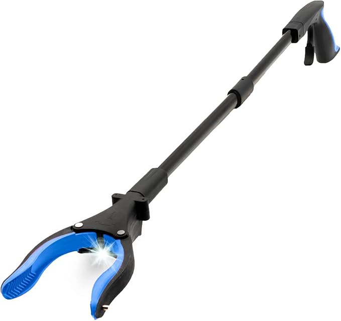 Grabber Reacher Tool 19" Aluminum Magnetic Claw with LED Light, Reacher Grabber Pickup Tool, Foldable Gripper Grabbers for Elderly Grab it Reaching Tool, Trash Grabbers Pickers, Blue, By Luxet 2-Pack