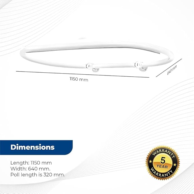 Oval Shower Curtain Rail Rod For Bathroom, Ceiling Mounted for Clawfoot Tub, Large and Heavy Duty Wall Mounted with Adjustable Support - 45 x 25 Inch (Free Curtain Rings) White