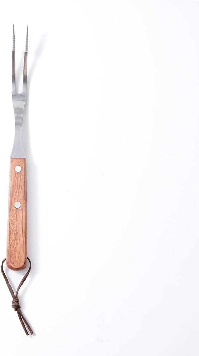 Granny Fork 10 Inch, 2-Tine Cooking Meat Fork – 2.5mm Thick 420 Stainless Steel with Wood Handle, Easy-Grip Carving/Turning/Lifting Tool for Cast Iron Skillet & Roasting Pan, Home Cooks & Seniors
