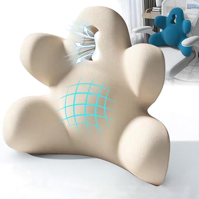 Lumbar Support Pillow for Office Chair, Back Pillow Lumbar Support for Car, Chair, Sofa - Improve Lower Back Pain Relief & Sitting Posture, Memory Foam Back Cushion for Long Sitting (B-Beige)