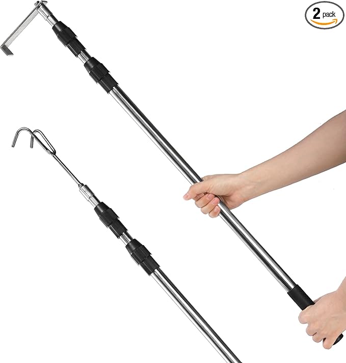 Suwimut Truck Cargo Grabber Reach Retriever Tool, 6.5 Feet Truck Telescoping Pull Pole with Two Hooks, Expandable Heavy Duty Stainless Steel Trucks Grabber Reach Tool for Pickup Trucks Bed Accessories