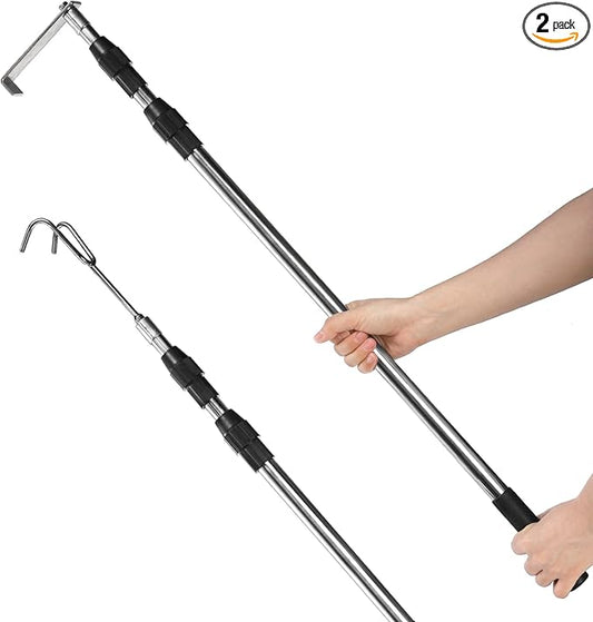 Suwimut Truck Cargo Grabber Reach Retriever Tool, 6.5 Feet Truck Telescoping Pull Pole with Two Hooks, Expandable Heavy Duty Stainless Steel Trucks Grabber Reach Tool for Pickup Trucks Bed Accessories