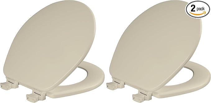 CHURCH 540EC 006 Toilet Seat with Easy Clean & Change Hinge, ROUND, Durable Enameled Wood, Bone (Pack of 2)