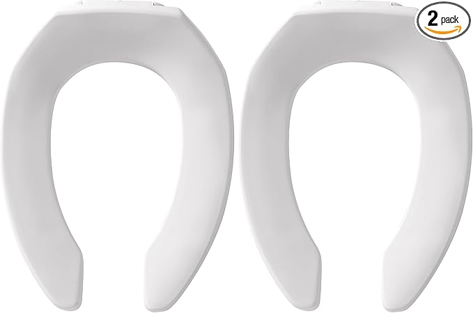 BEMIS 1955CT Commercial Open Front Plastic Toilet Seat,Heavy Duty Industrial Seat without Lid,Secure Installation for Long Lasting Use,Made in USA,Elongated,White,(Pack of 2)