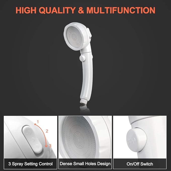 CAMPLUX Hand Held Showerhead with 5 FT Hose, Portable Spray Shower Head, High Pressure Shower Head with ON/Off Switch