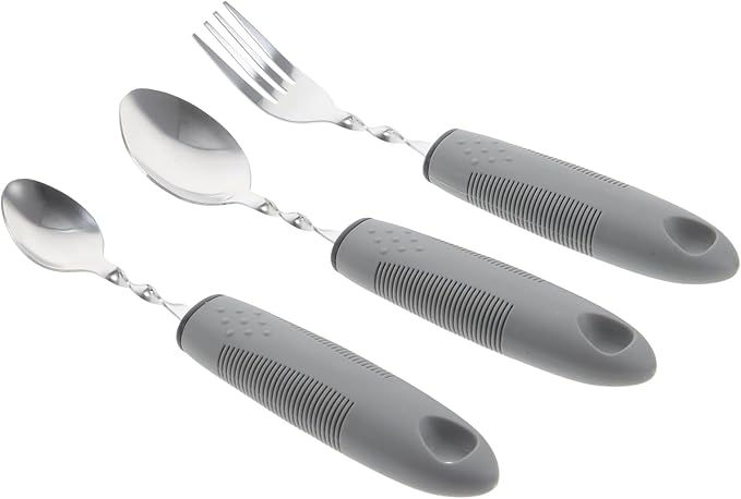 Healifty Adaptive Tableware Set Lightweight Non-Slip Utensils for Elderly with Hand Tremors Includes Fork and Two Spoons Easy Grip Eating Aid for Daily Living