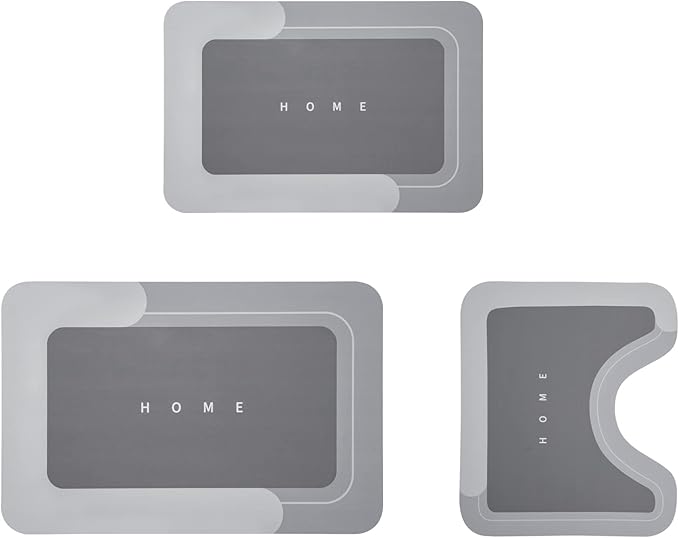 Housego 3PCS Absorbent Bath Mat Magic Rug Sets, Quick Drying Bath Mat Non-Slip Floor Rug Rubber Backed for Bathroom Kitchen Shower Sink (16.9''x23.6''+19.7''x23.6''+19.7''x31.9'', Dark Gray)