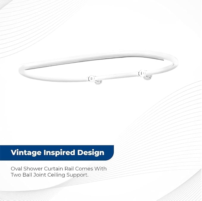 Oval Shower Curtain Rail Rod For Bathroom, Ceiling Mounted for Clawfoot Tub, Large and Heavy Duty Wall Mounted with Adjustable Support - 45 x 25 Inch (Free Curtain Rings) White