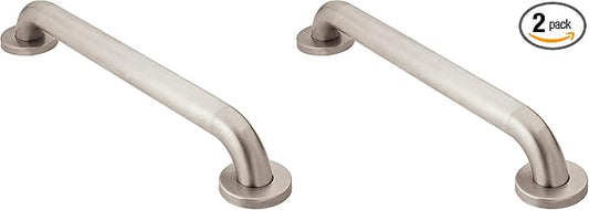 Moen Home Care Bathroom Safety 18 Inch Stainless Steel Handicap Grab Bar for Bathtub and Shower, Slip Resistant Finish, Elderly Assistance Product, Polished Brass, R8918P (Pack of 2)